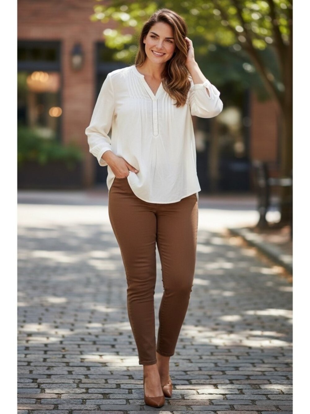 Lucky Brand Women's Lightweight Cream Long Sleeve Top